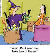 funny medical cartoon halloween witch brew patient exam room hmo health insurance snakes medication 1590